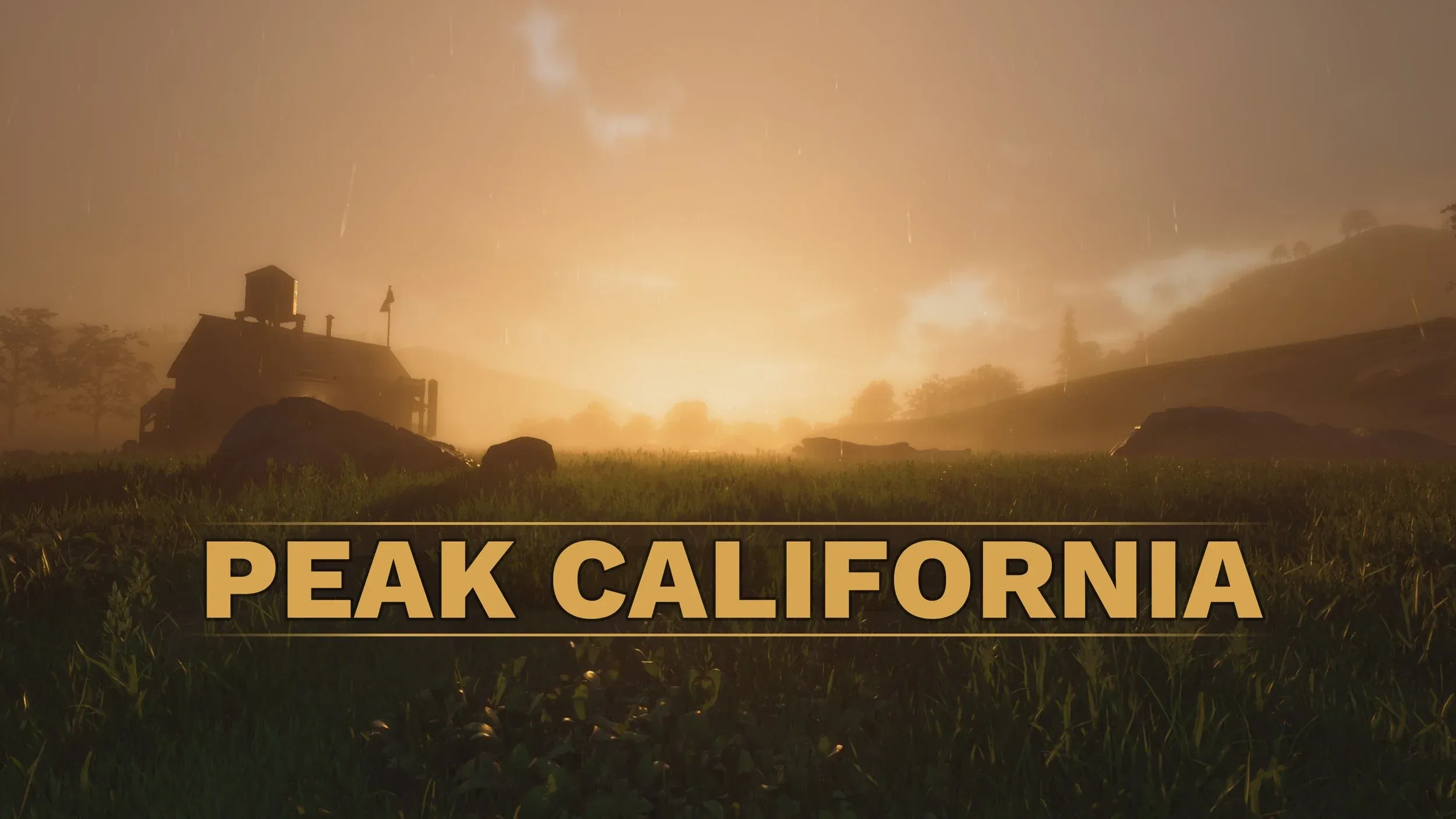 Golden-hour view across the California hills at sunrise, with a distant outpost on the ridge.